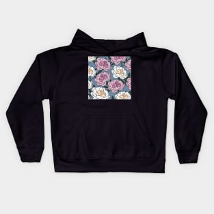 The white and pink peonies in a lovely pattern pale blue background Kids Hoodie